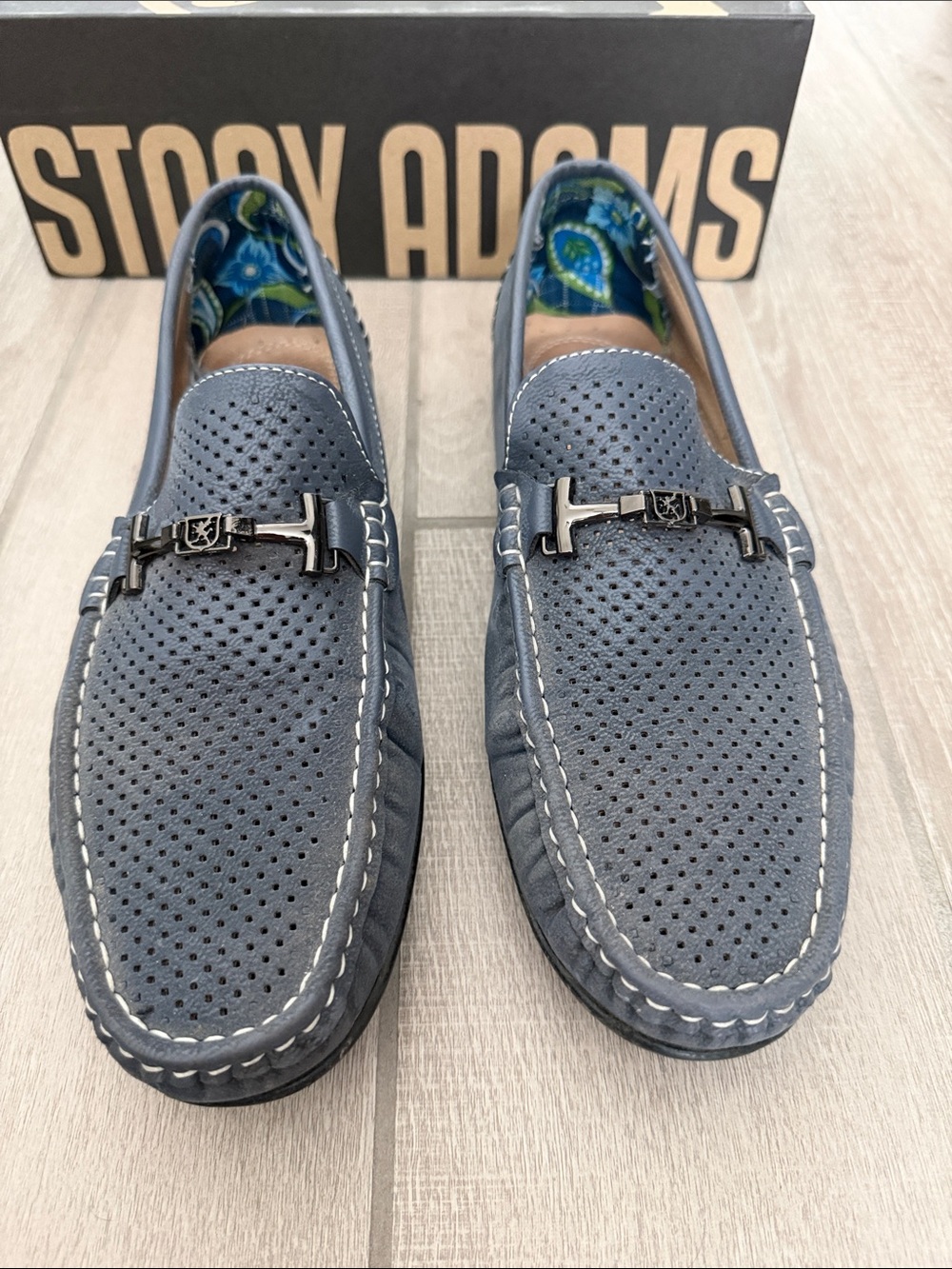 Stacy Adams Navy Perforated Leather Bit Loafers